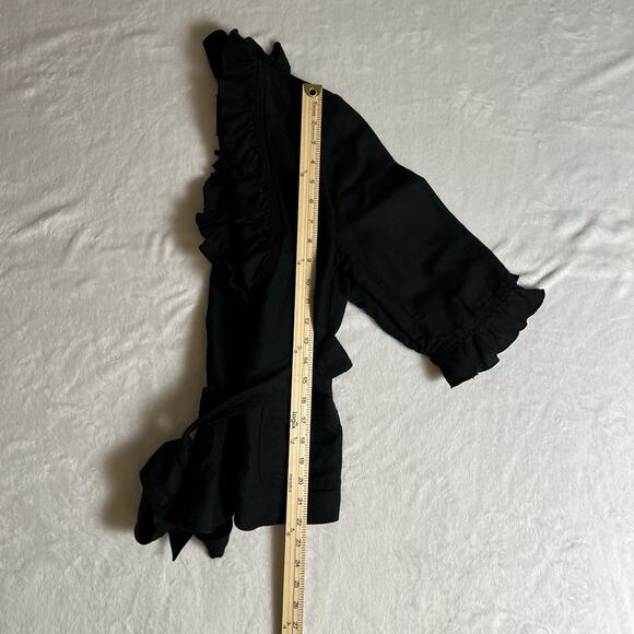 White House Black Market Women's Linen Blend Blouse Size S 6 Ruffle Dark Cottage - Picture 8 of 9